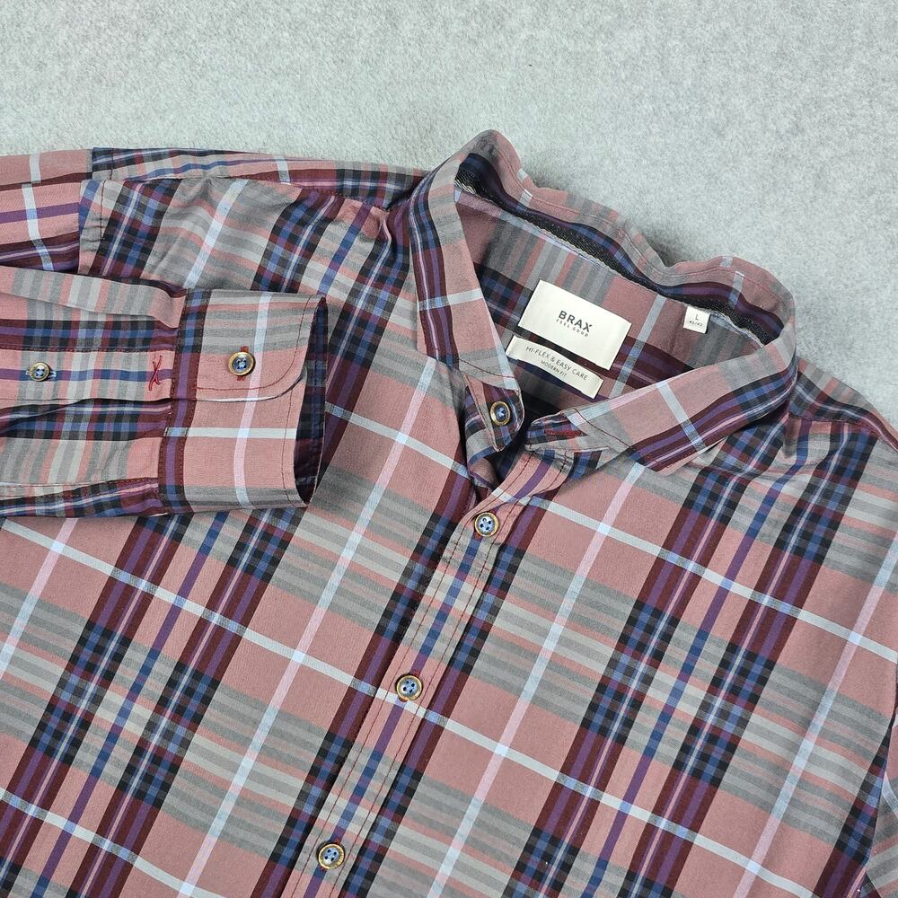 BRAX Brand Mens Large 41-42 Plaid Modern-Fit Long Sleeve Button Down Shirt
